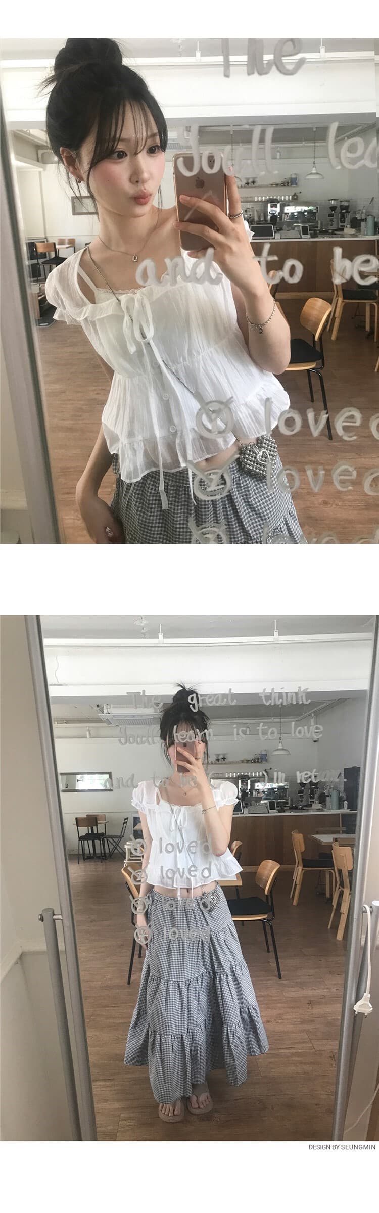 재고 있음 chic 한 부서 여름 프랑스식 달콤함 연령 감소 부드러운 프릴 주름 장식 허리 수축 반팔 쉬폰 셔츠 상세 이미지 20