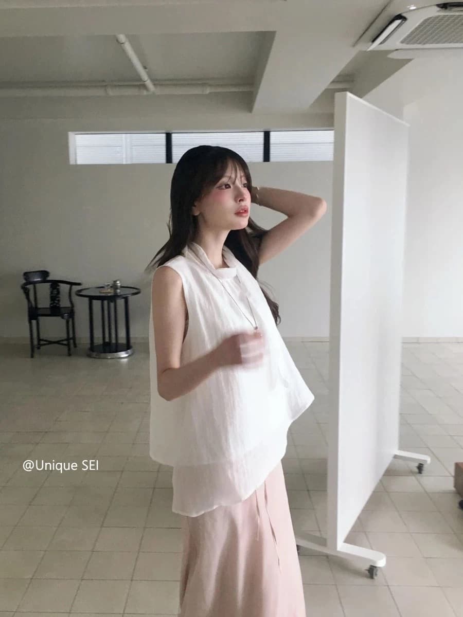 재고 있음 chic 한 부서 여름 얇고 가벼운 편안함 다용도 레이스업 루즈핏 캐주얼 슬림해 보이는 민소매 조끼 맨위 이미지 4