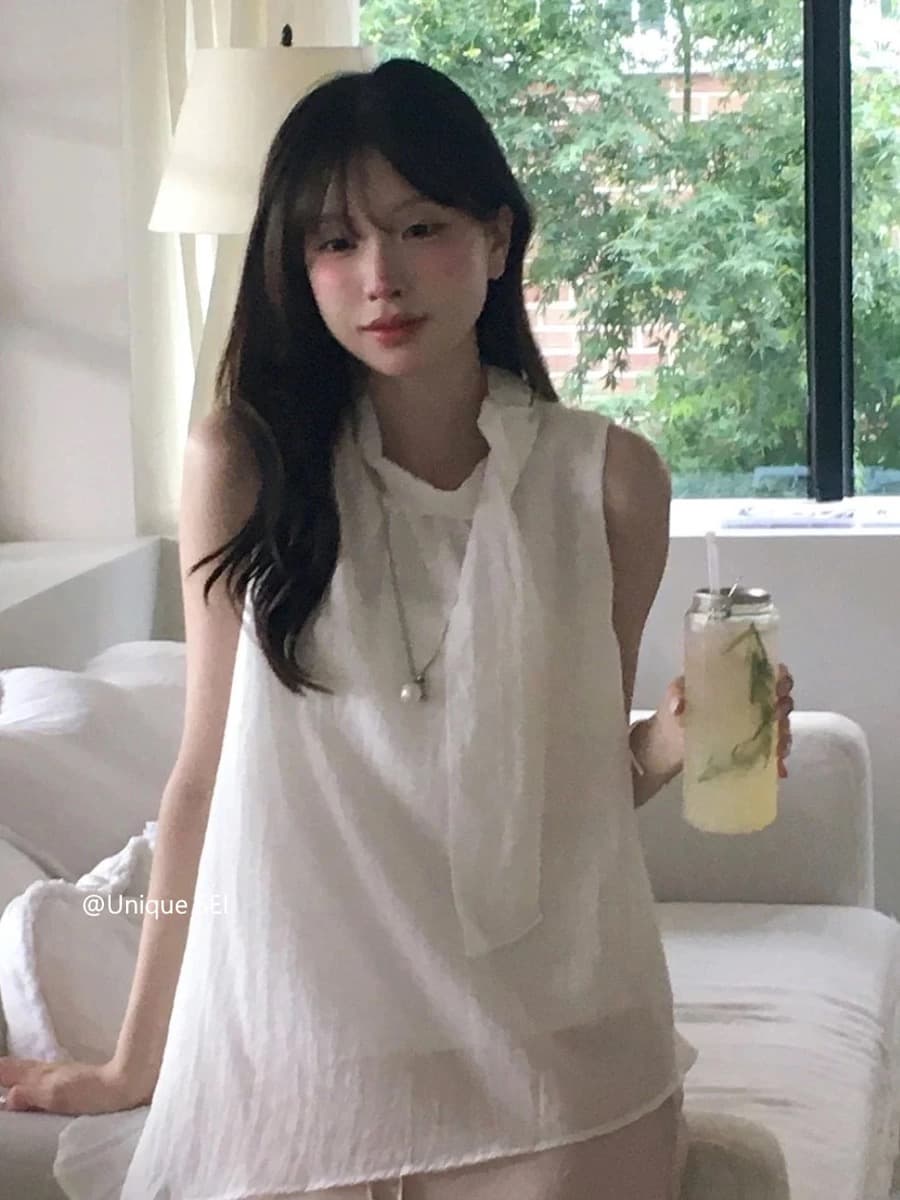 재고 있음 chic 한 부서 여름 얇고 가벼운 편안함 다용도 레이스업 루즈핏 캐주얼 슬림해 보이는 민소매 조끼 맨위 상세 이미지 3