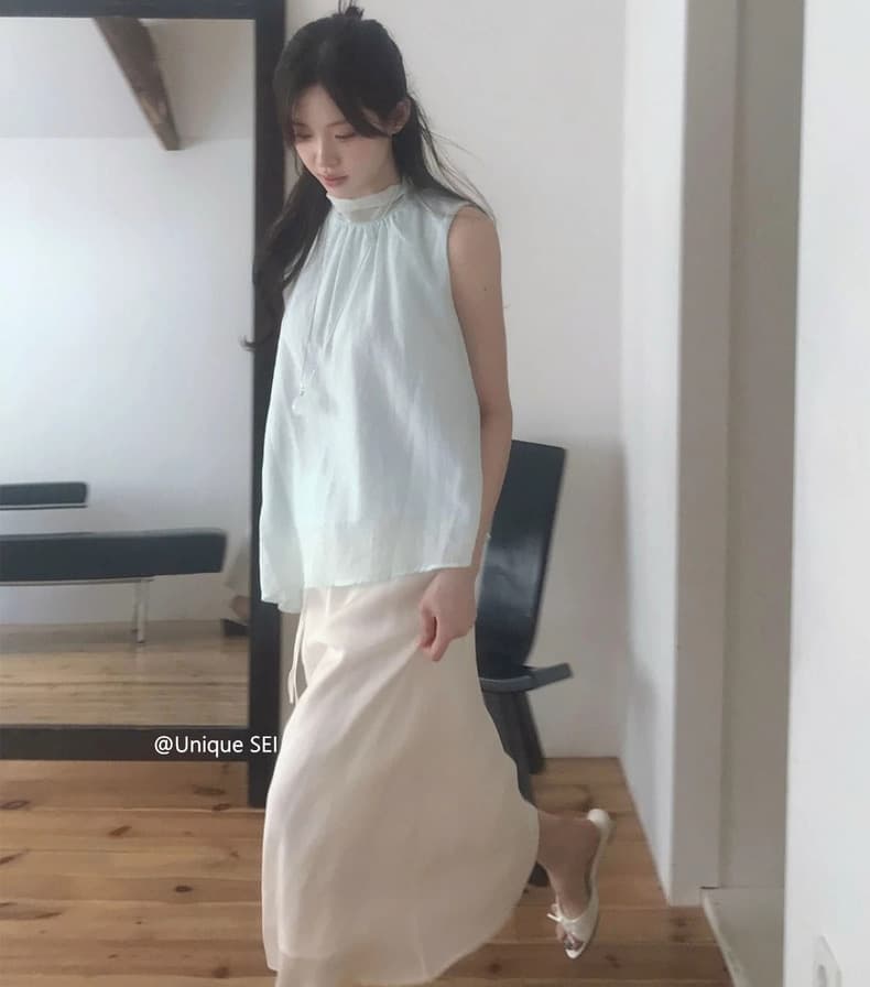 재고 있음 chic 한 부서 여름 얇고 가벼운 편안함 다용도 레이스업 루즈핏 캐주얼 슬림해 보이는 민소매 조끼 맨위 상세 이미지 6