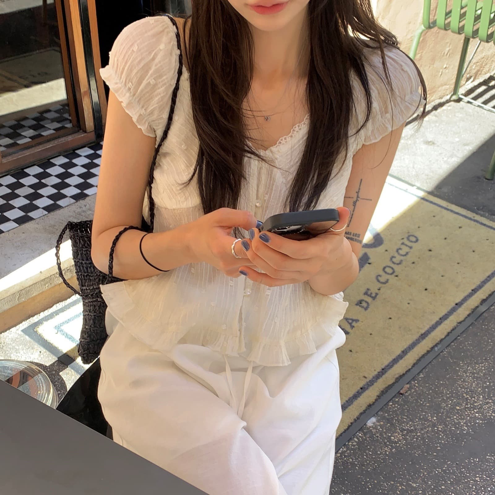 재고 있음 한 부서 여름 신선함 V넥 귀여운 연령 감소 인형 셔츠 일상 다용도 작은 셔츠 상세 이미지 1