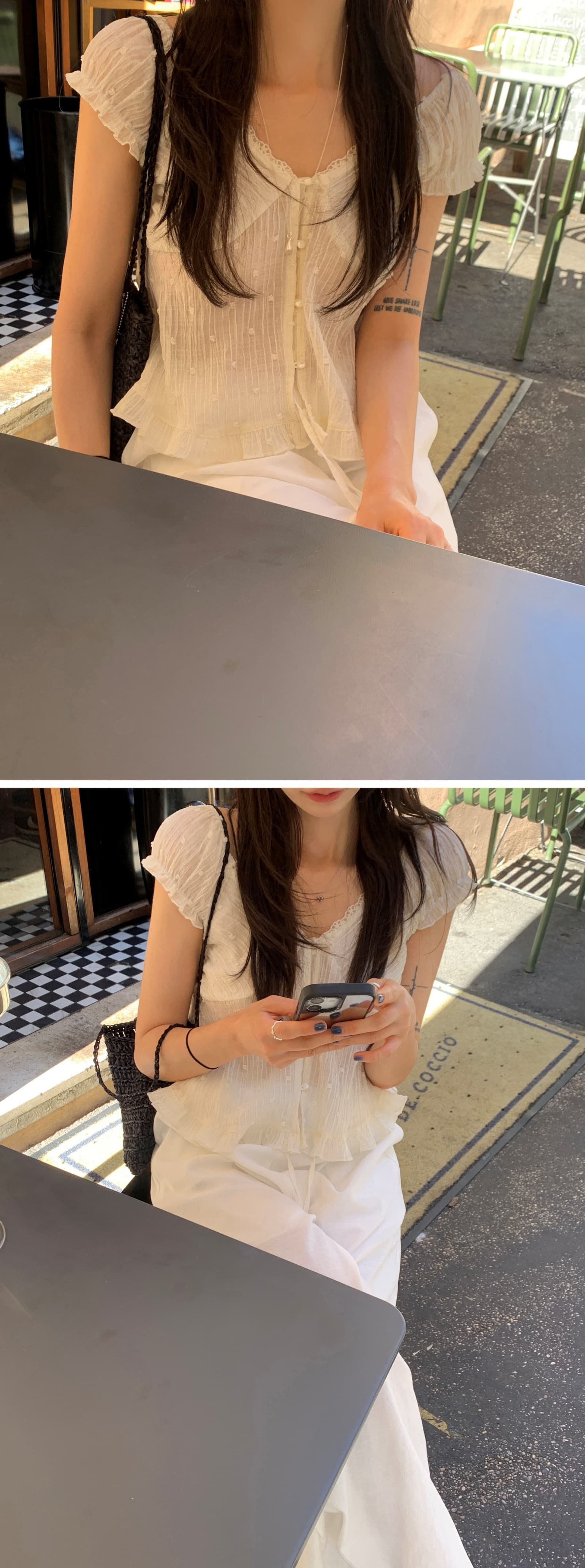 재고 있음 한 부서 여름 신선함 V넥 귀여운 연령 감소 인형 셔츠 일상 다용도 작은 셔츠 상세 이미지 6