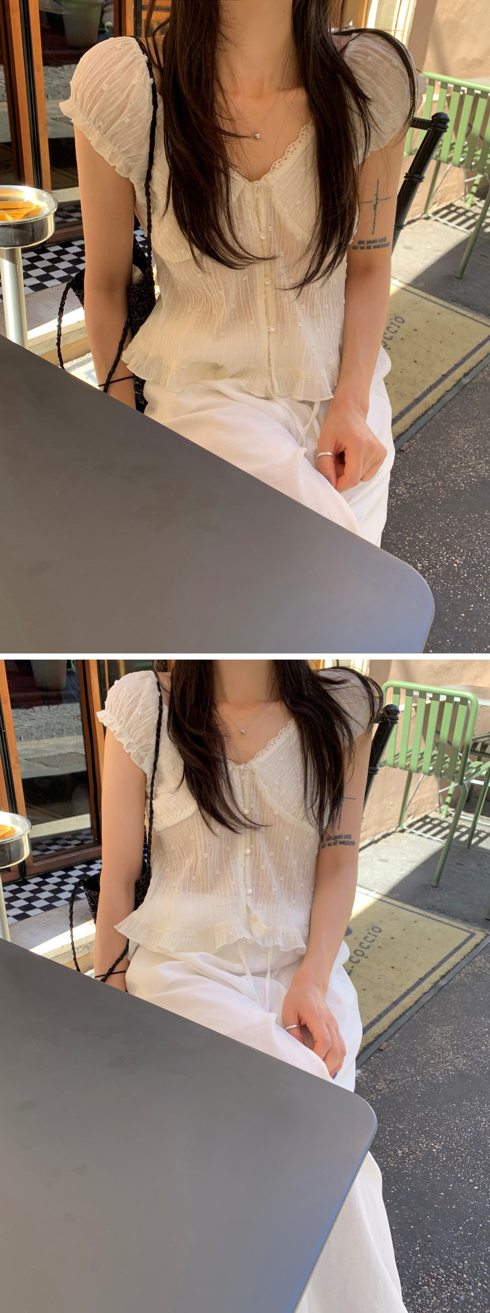 재고 있음 한 부서 여름 신선함 V넥 귀여운 연령 감소 인형 셔츠 일상 다용도 작은 셔츠 상세 이미지 11