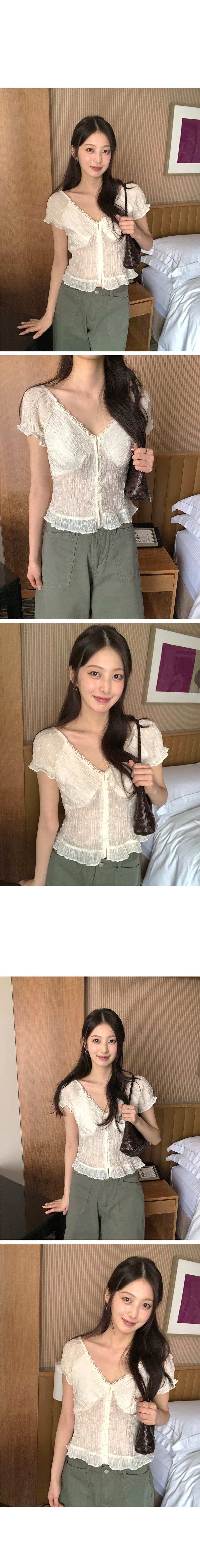 재고 있음 한 부서 여름 신선함 V넥 귀여운 연령 감소 인형 셔츠 일상 다용도 작은 셔츠 상세 이미지 10