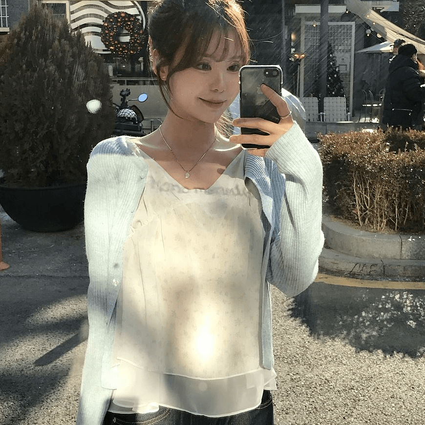 재고 있음 chic 동대문 부드러운 바람 꽃무늬 프릴 작은 날다 소매 쉬폰 셔츠 상세 이미지 9