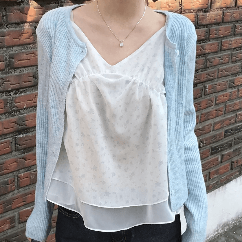 재고 있음 chic 동대문 부드러운 바람 꽃무늬 프릴 작은 날다 소매 쉬폰 셔츠 상세 이미지 10