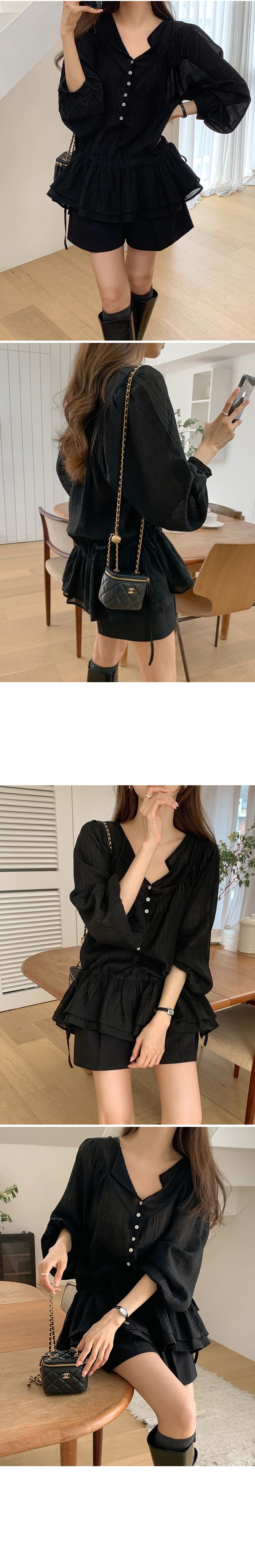 있음 밖으로 2026 봄 여름 신제품 펌프 로프 섹션 레이스업 디자인 다용도 중간 길이 쉬폰 큰 진자 셔츠 상세 이미지 12