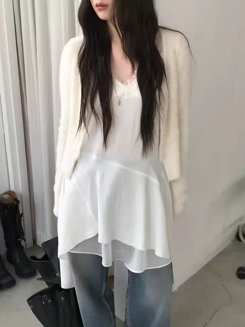 재고 있음 chic 레이스 캐미솔 불규칙 밑단 만나는 조끼 여성 상세 이미지 6