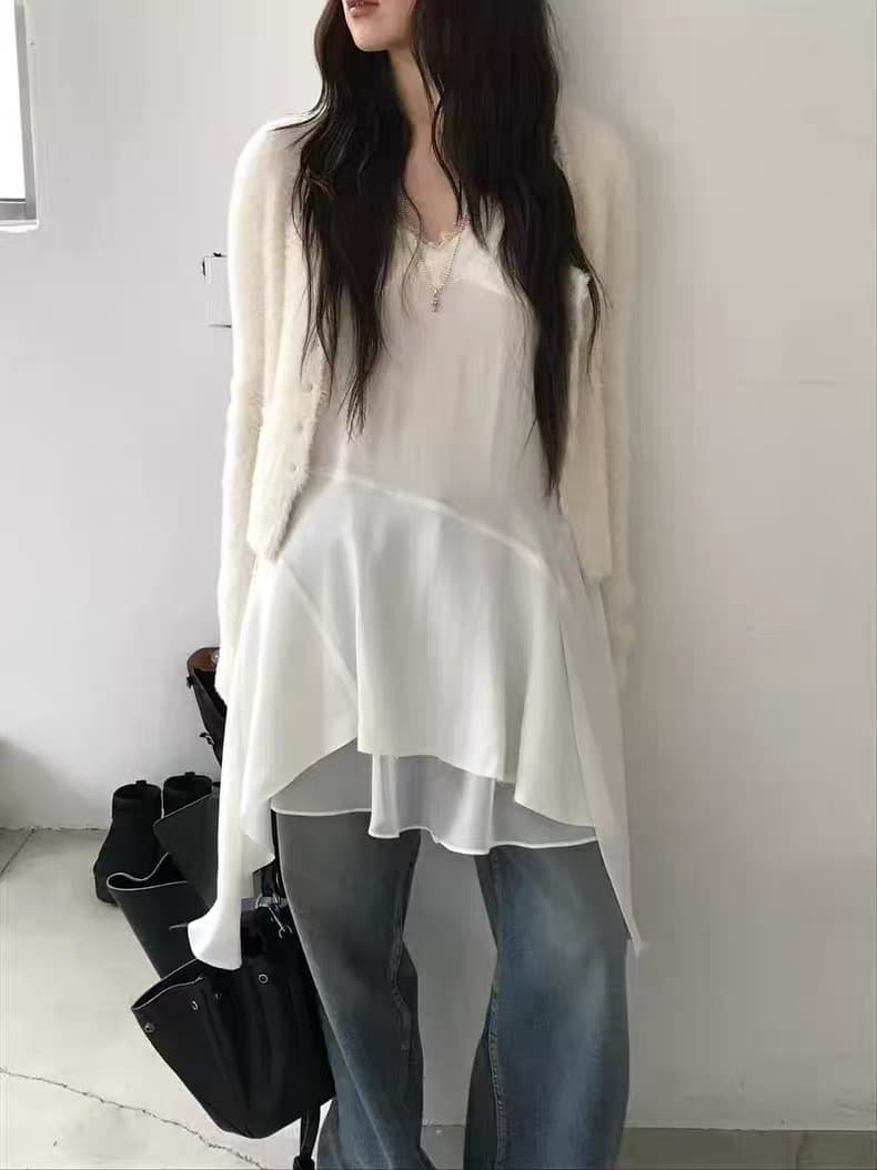 재고 있음 chic 레이스 캐미솔 불규칙 밑단 만나는 조끼 여성 상세 이미지 10