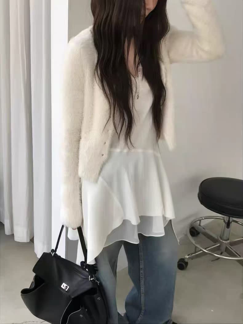 재고 있음 chic 레이스 캐미솔 불규칙 밑단 만나는 조끼 여성 상세 이미지 11