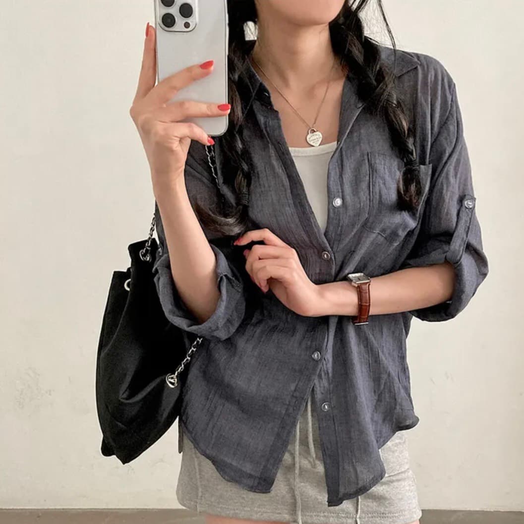 재고 있음 한국 chic 새로운 여름 아이스크림 색상 시스템 긴팔 자외선 차단 셔츠 이미지 3