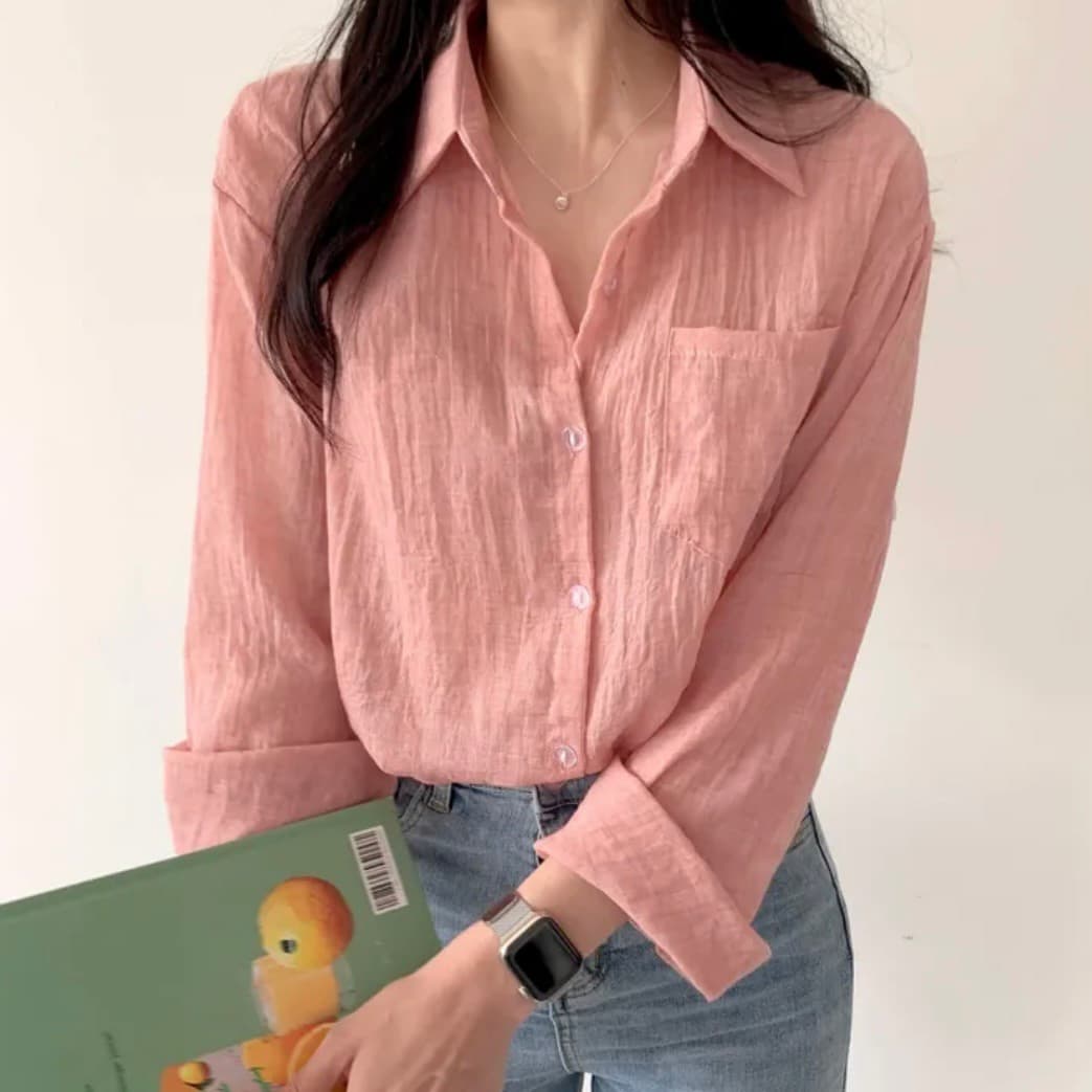 재고 있음 한국 chic 새로운 여름 아이스크림 색상 시스템 긴팔 자외선 차단 셔츠 이미지 5