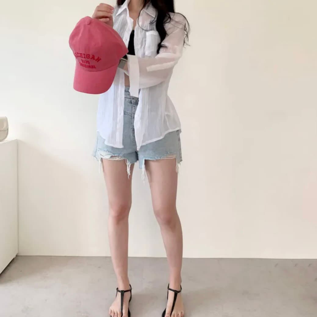 재고 있음 한국 chic 새로운 여름 아이스크림 색상 시스템 긴팔 자외선 차단 셔츠 상세 이미지 3