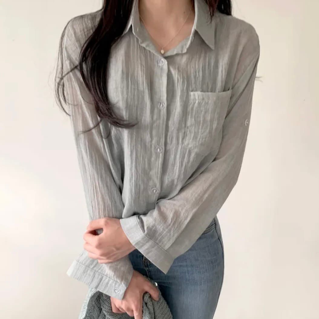재고 있음 한국 chic 새로운 여름 아이스크림 색상 시스템 긴팔 자외선 차단 셔츠 상세 이미지 31