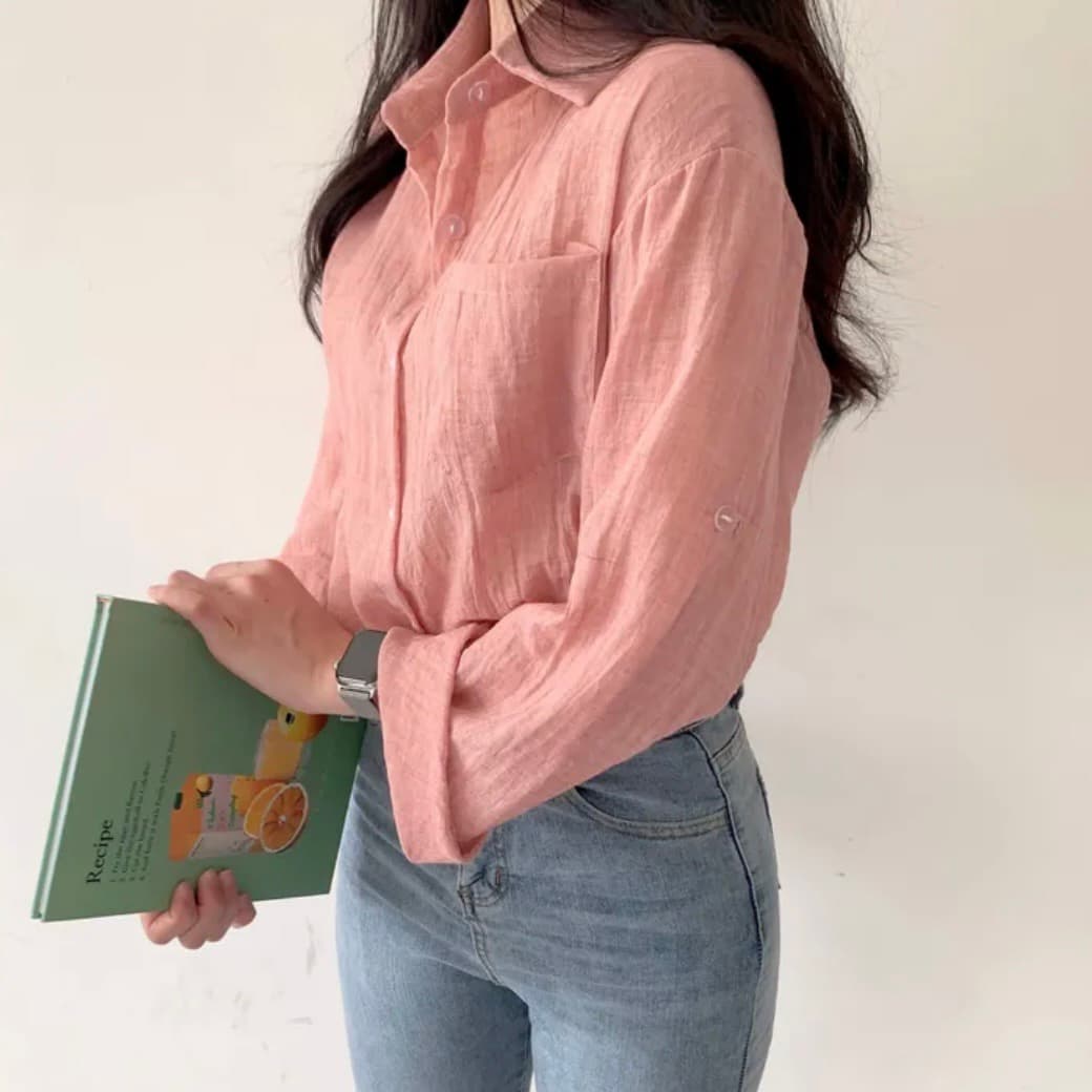 재고 있음 한국 chic 새로운 여름 아이스크림 색상 시스템 긴팔 자외선 차단 셔츠 상세 이미지 44