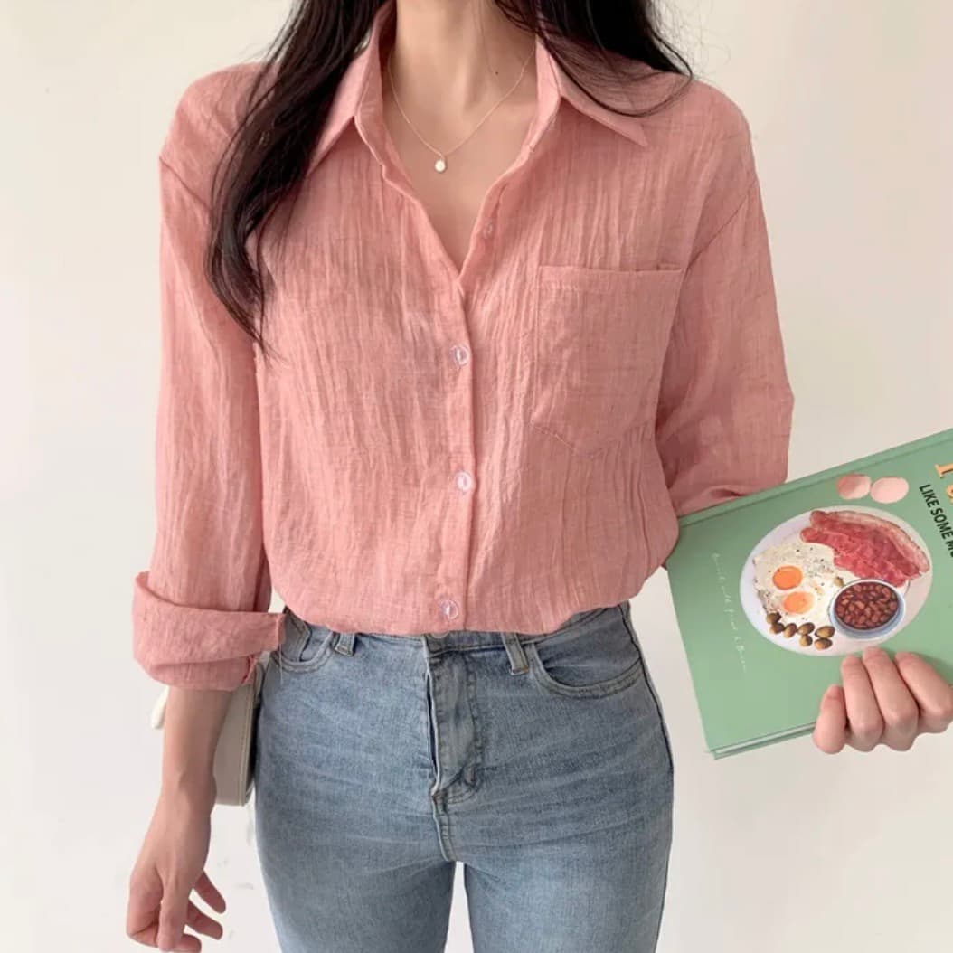 재고 있음 한국 chic 새로운 여름 아이스크림 색상 시스템 긴팔 자외선 차단 셔츠 상세 이미지 47