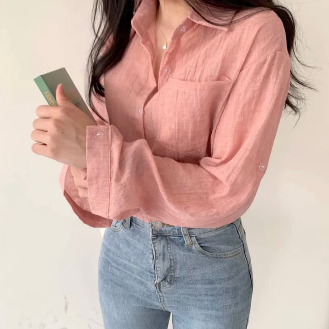 재고 있음 한국 chic 새로운 여름 아이스크림 색상 시스템 긴팔 자외선 차단 셔츠 상세 이미지 49