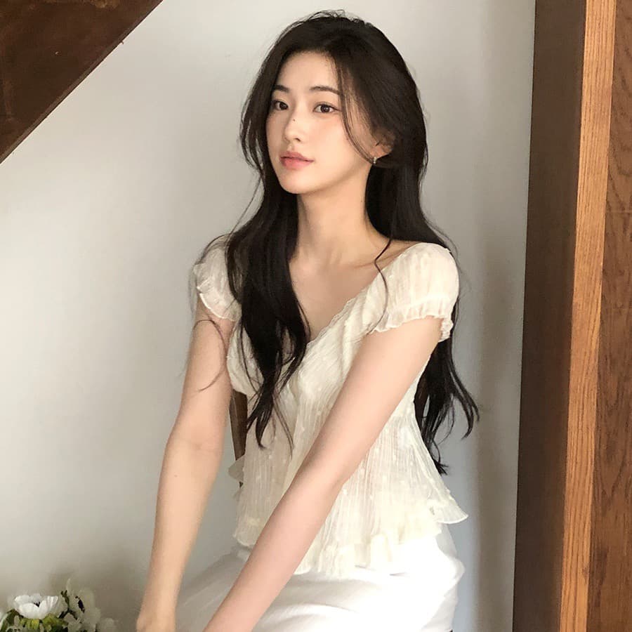 재고 있음 한 부서 여름 신선함 V넥 귀여운 연령 감소 인형 셔츠 일상 다용도 작은 셔츠 이미지 4