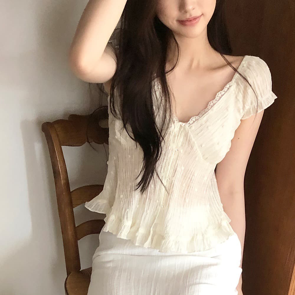 재고 있음 한 부서 여름 신선함 V넥 귀여운 연령 감소 인형 셔츠 일상 다용도 작은 셔츠