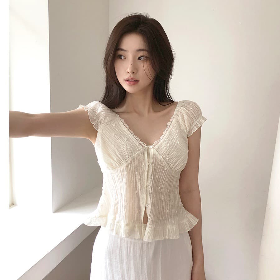 재고 있음 한 부서 여름 신선함 V넥 귀여운 연령 감소 인형 셔츠 일상 다용도 작은 셔츠 상세 이미지 2