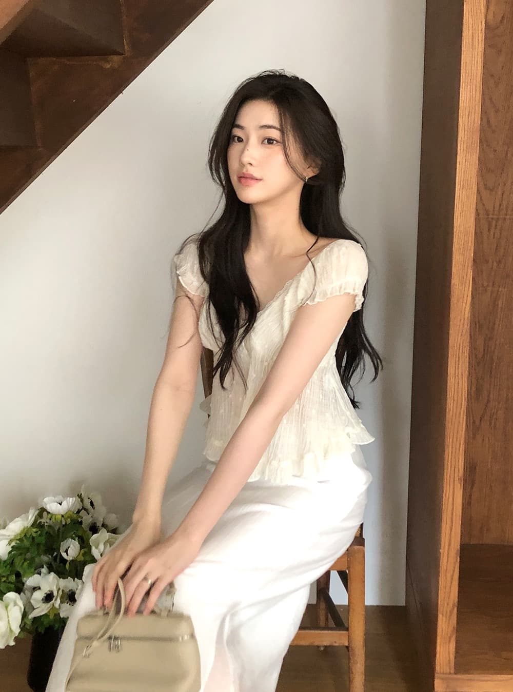 재고 있음 한 부서 여름 신선함 V넥 귀여운 연령 감소 인형 셔츠 일상 다용도 작은 셔츠 상세 이미지 4