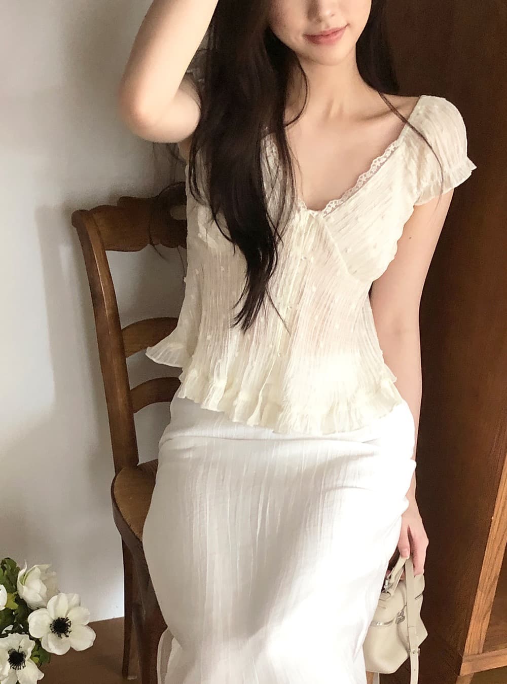 재고 있음 한 부서 여름 신선함 V넥 귀여운 연령 감소 인형 셔츠 일상 다용도 작은 셔츠 상세 이미지 9