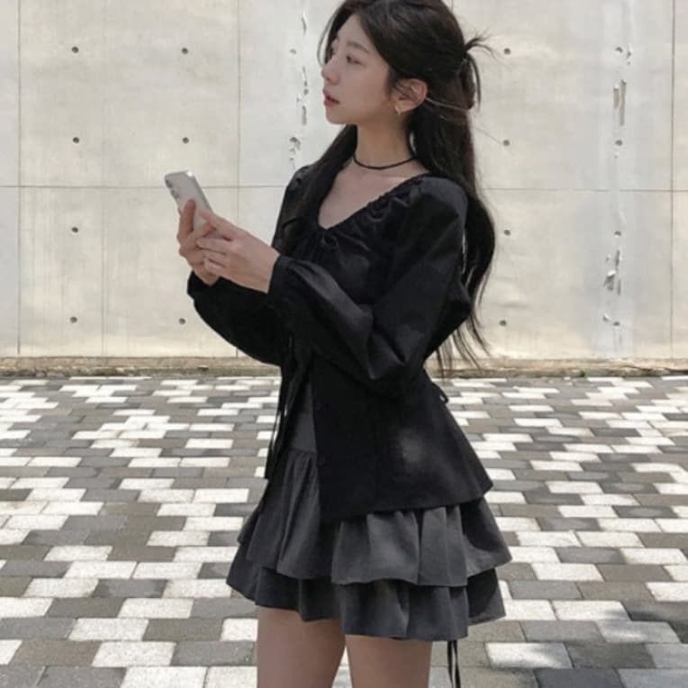 있음 밖으로 2026 새로운 한국 스타일 다용도 레이스업 허리 수축 셔츠 여성 이미지 4