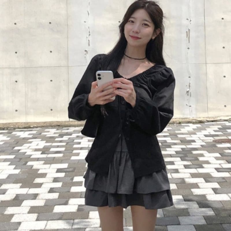 있음 밖으로 2026 새로운 한국 스타일 다용도 레이스업 허리 수축 셔츠 여성 상세 이미지 7
