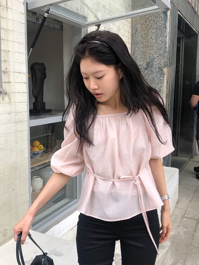 chic 한 부서 부드러운 달콤함 연령 감소 광장 칼라 오프숄더 벌룬 소매 레이스업 캐주얼 휴가 자외선 차단 맨위 쉬폰 블라우스 상세 이미지 12
