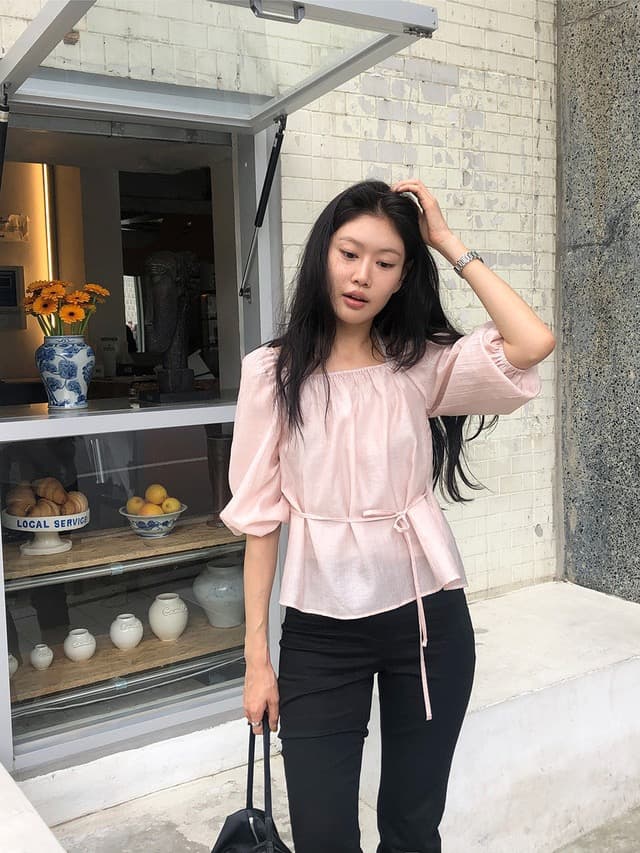 chic 한 부서 부드러운 달콤함 연령 감소 광장 칼라 오프숄더 벌룬 소매 레이스업 캐주얼 휴가 자외선 차단 맨위 쉬폰 블라우스 상세 이미지 13
