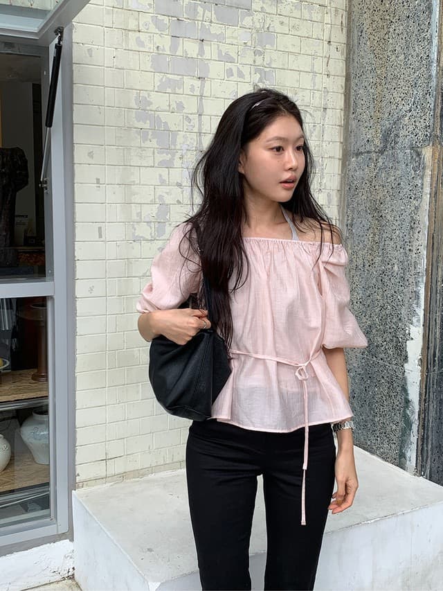 chic 한 부서 부드러운 달콤함 연령 감소 광장 칼라 오프숄더 벌룬 소매 레이스업 캐주얼 휴가 자외선 차단 맨위 쉬폰 블라우스 상세 이미지 17
