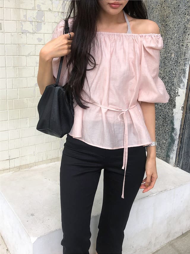 chic 한 부서 부드러운 달콤함 연령 감소 광장 칼라 오프숄더 벌룬 소매 레이스업 캐주얼 휴가 자외선 차단 맨위 쉬폰 블라우스 상세 이미지 18