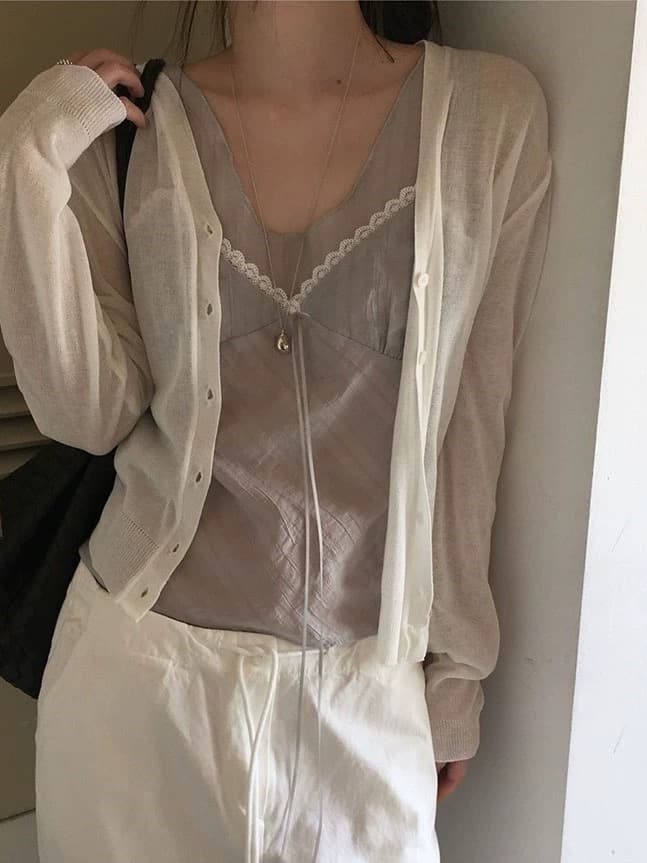 재고 있음 한 부서 순수한 욕망 바람 레이스 레이스 캐미솔 프랑스식 품격 작은 대중 빛 ~을 통해 레이스업 페이크 레이어드 이미지 4