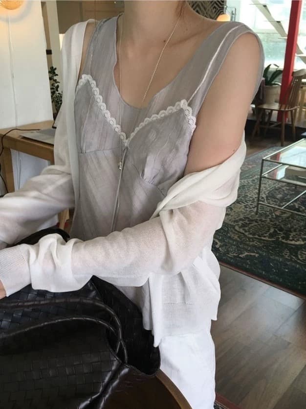 재고 있음 한 부서 순수한 욕망 바람 레이스 레이스 캐미솔 프랑스식 품격 작은 대중 빛 ~을 통해 레이스업 페이크 레이어드 상세 이미지 2