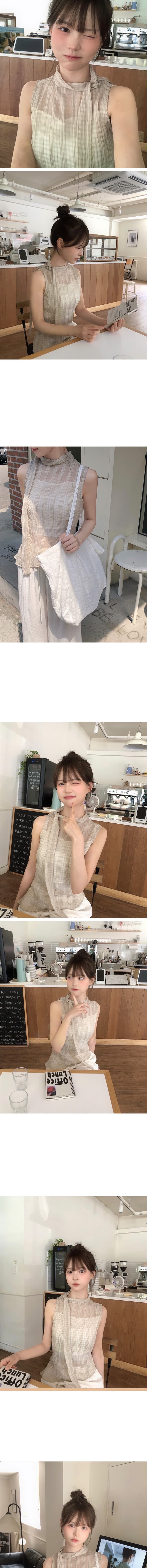 재고 있음 chic 한국 스타일 주름 불규칙 체크무늬 레이스 업 셔츠 상세 이미지 13