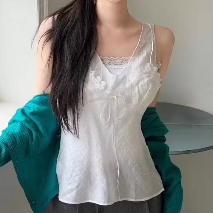 재고 있음 chic 한 부서 순수한 욕망 바람 레이스 레이스 캐미솔 여성 상세 이미지 1