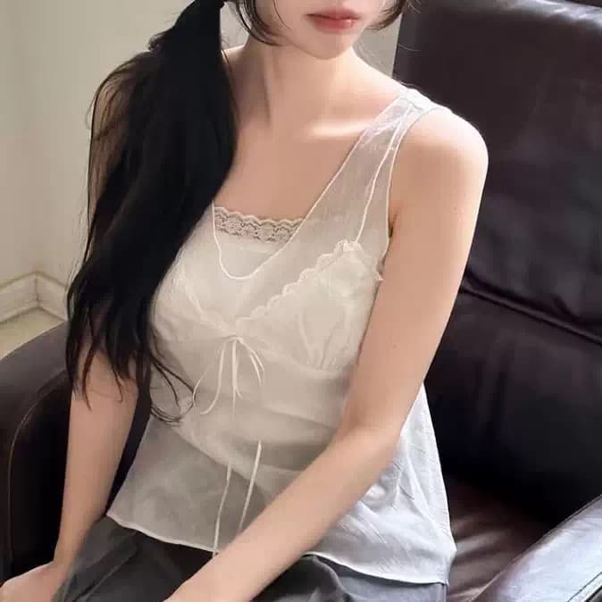 재고 있음 chic 한 부서 순수한 욕망 바람 레이스 레이스 캐미솔 여성 상세 이미지 4