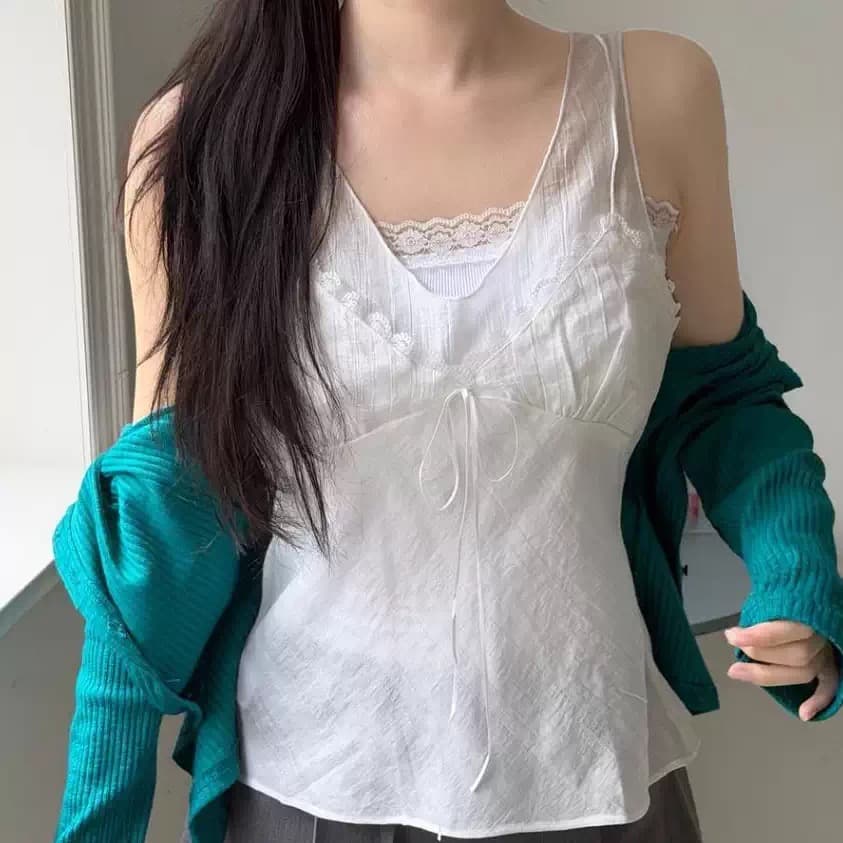 재고 있음 chic 한 부서 순수한 욕망 바람 레이스 레이스 캐미솔 여성 상세 이미지 5