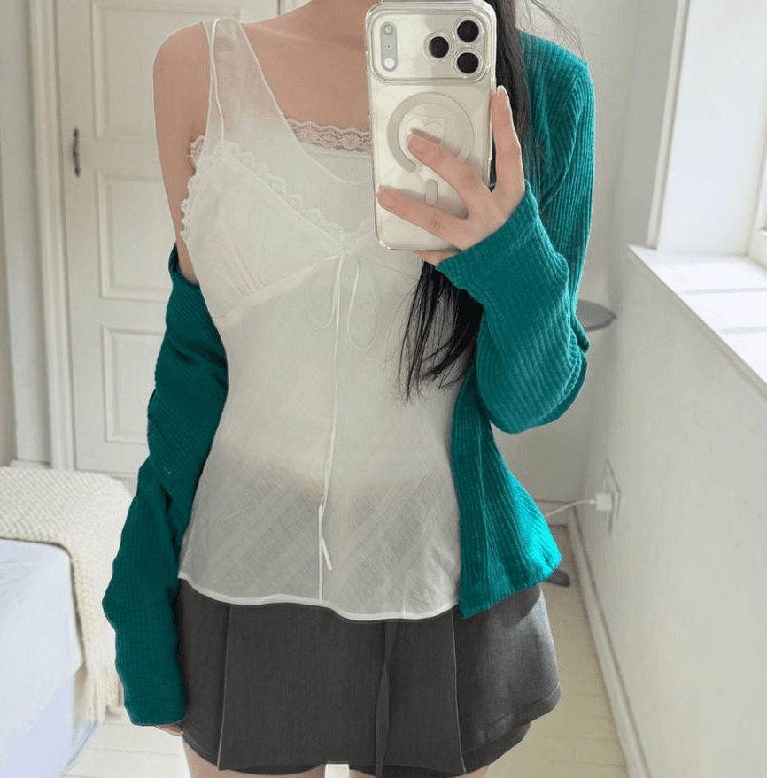 재고 있음 chic 한 부서 순수한 욕망 바람 레이스 레이스 캐미솔 여성 상세 이미지 6