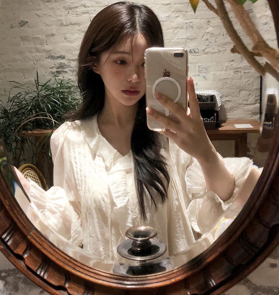 있음 창고 chic 달콤한 스타일 무거운 작업 플리츠 프릴 리본 얇은 스타일 여성 셔츠 이미지 3
