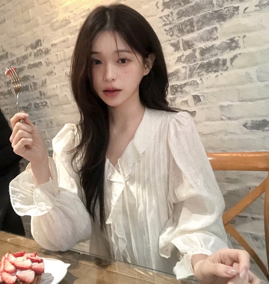 있음 창고 chic 달콤한 스타일 무거운 작업 플리츠 프릴 리본 얇은 스타일 여성 셔츠 상세 이미지 18
