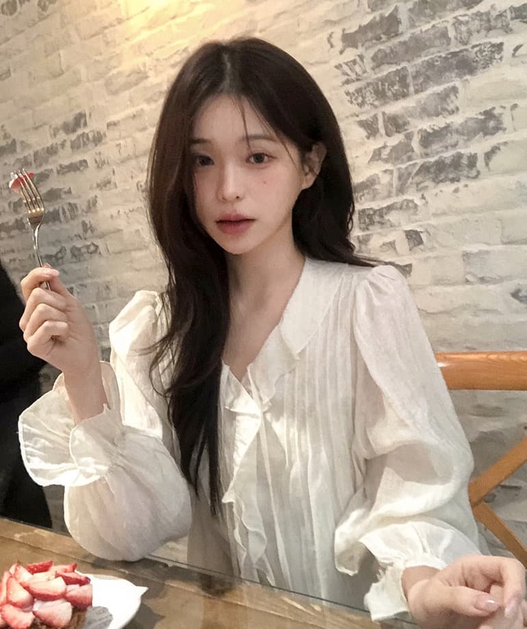있음 창고 chic 달콤한 스타일 무거운 작업 플리츠 프릴 리본 얇은 스타일 여성 셔츠 상세 이미지 22