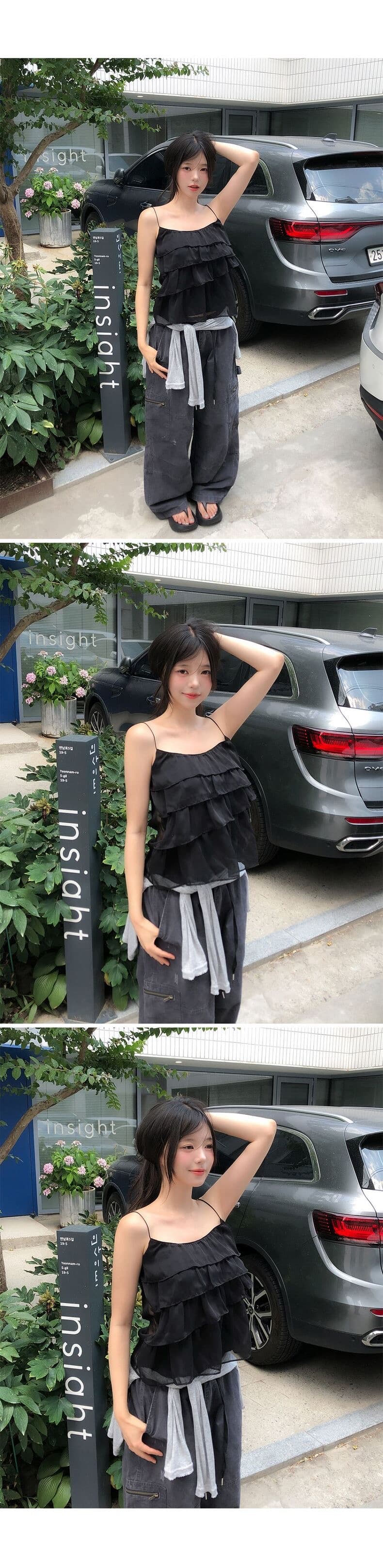 재고 있음 chic 프릴 케이크 층 마이크로 ~을 통해 캐미솔 상세 이미지 6
