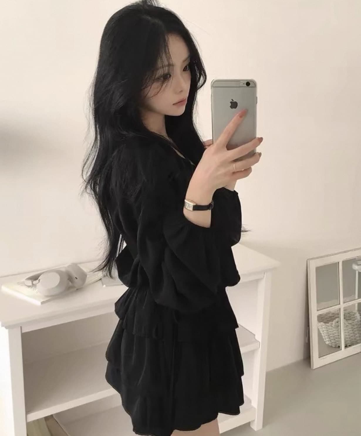 있음 선적 V넥 레이스업 허리 수축 프릴 셔츠 드레스 미니 스커트 상세 이미지 18