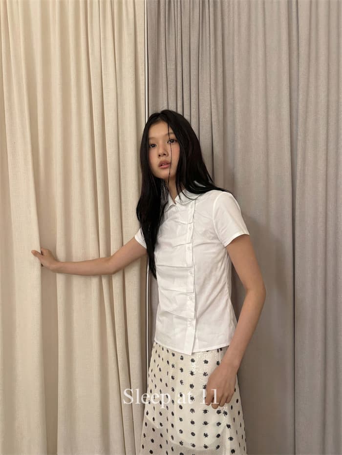 재고 있음 chic 여름 측면 단추 열기 아크 폴로 칼라 반팔 셔츠 2 색 상세 이미지 8