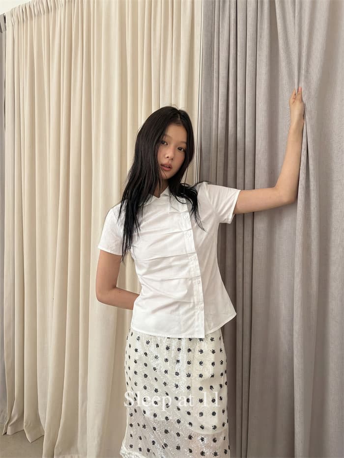 재고 있음 chic 여름 측면 단추 열기 아크 폴로 칼라 반팔 셔츠 2 색 상세 이미지 11