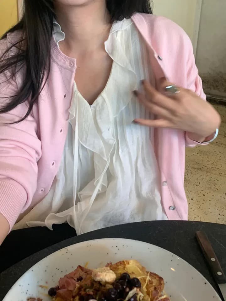 있음 창고 chic 달콤한 스타일 무거운 작업 플리츠 프릴 리본 얇은 스타일 여성 셔츠 상세 이미지 1