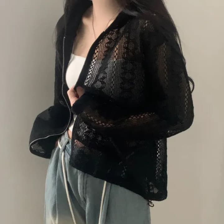 있음 선적 새로운 작은 대중 연령 감소 홀로우 아웃 자카드 펌프 로프 후드 레이스 재킷 상세 이미지 19