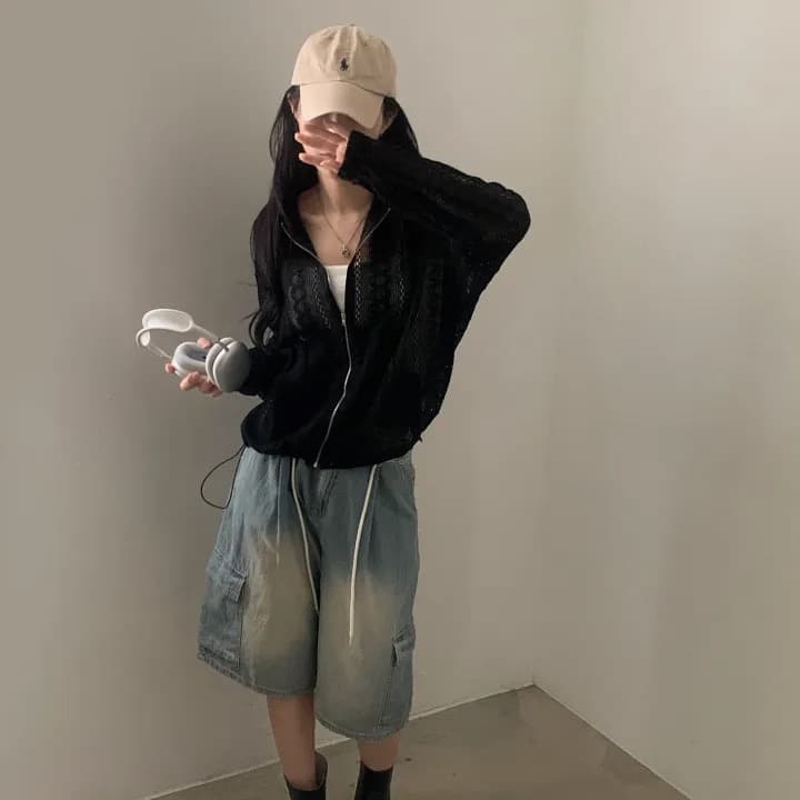 있음 선적 새로운 작은 대중 연령 감소 홀로우 아웃 자카드 펌프 로프 후드 레이스 재킷 상세 이미지 26