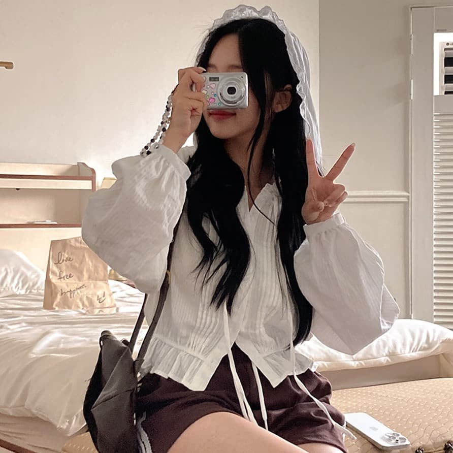 있음 선적 한국 ins 주름 부서 버클 레이스 후드 달콤함 귀여운 상세 이미지 13